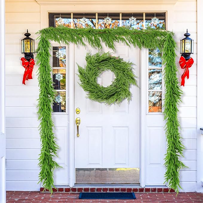 6 FT Christmas Norfolk Pine Garland Real Touch Artificial Faux Greenery Pine Christmas Garland Decorations for Home Mantle Table Stairs Door Fireplace Indoor Outdoor Xmas Holiday Decor