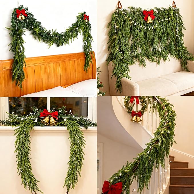 2 Pcs 6FT Artificial Norfolk Pine Christmas Greenery – Realistic Winter Pine Decoration for Mantle, Fireplace, Table, Wall, Indoor Outdoor Holiday Use