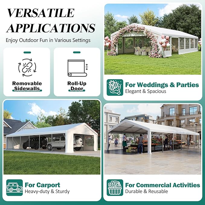 GARTOO 20' x 40' Canopy Party Tent - Heavy Duty Outdoor Wedding Gazebo with 4 Sand Bags, Event Shelter Canopy for Outdoor Event, Wedding, Birthday Party