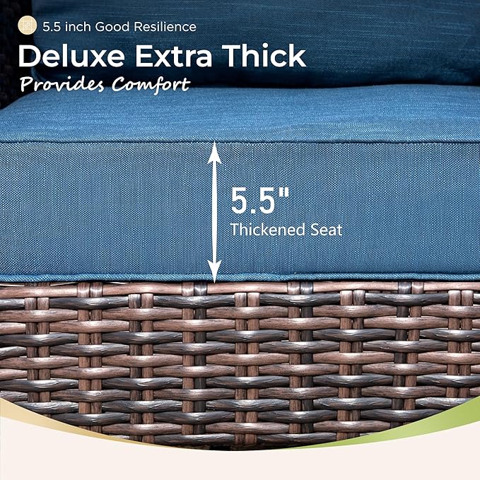 Outdoor Swivel Patio Chairs Set of 2 with Side Table, 3 Piece Wicker Highback Patio Bistro Set with Cushions for Deck Porch, Navy Blue