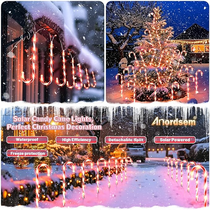 Anordsem Solar Christmas Decorations Outdoor: 12 Pack Candy Cane Pathway Stake Lights - 21" Waterproof LED 8 Lighting Models Yard Garden DIY Decor - 2026 Xmas Gifts for Homeowners