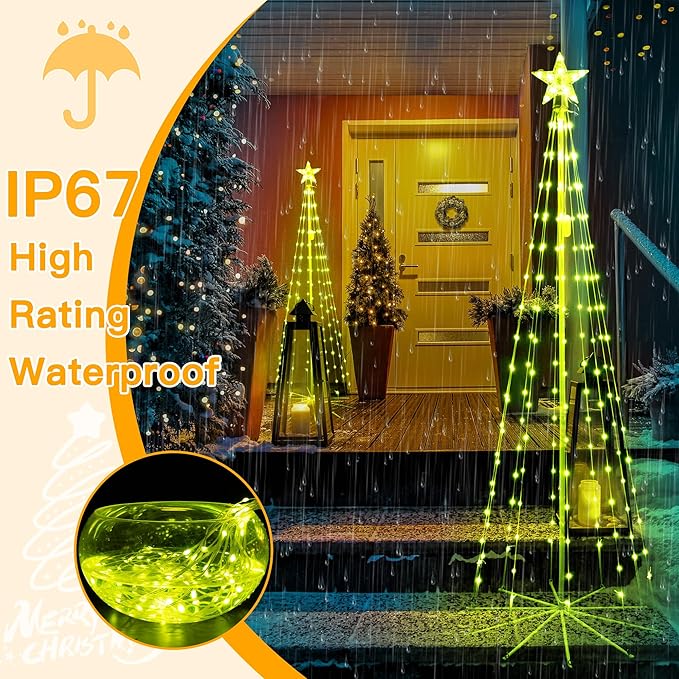 Ollny Christmas Tree Lights 6FT 170 LED, RGB 34 Modes Color Changing Outdoor String Light with Plug in Remote, Waterproof Star Lights for Xmas Outside Indoor Yard Porch Decorations