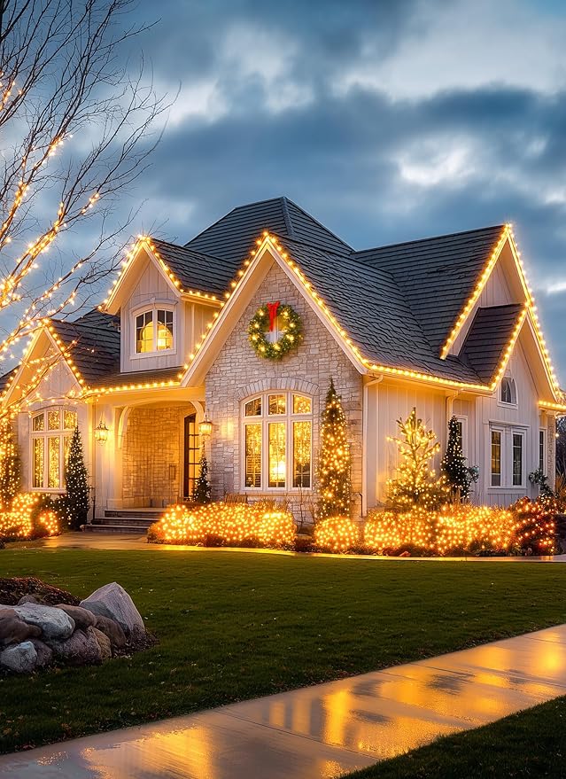 C7 C9 Large Christmas Light Clips – Universal Gutter & Shingle Clips for E12/E17 Base, Mini & Icicle Lights – Outdoor Spring Clips for Roof, Fence, String Lights Decorations – 100 Pack