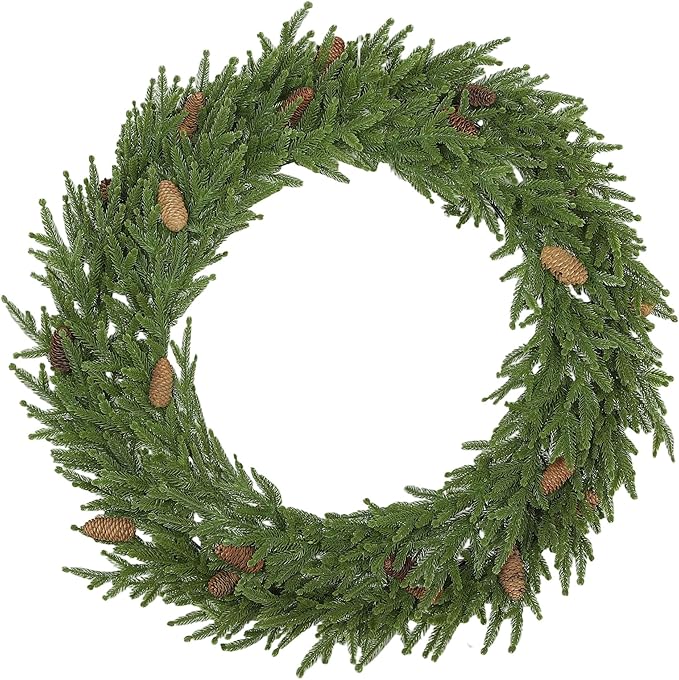 HOMCOM 36 inch Christmas Wreath with Pine Cones, Artificial Norfolk Pine Wreath with 224 Realistic Branches for Door, Wall, Window, Indoor Decoration, Green