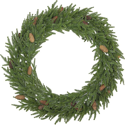 HOMCOM 36 inch Christmas Wreath with Pine Cones, Artificial Norfolk Pine Wreath with 224 Realistic Branches for Door, Wall, Window, Indoor Decoration, Green