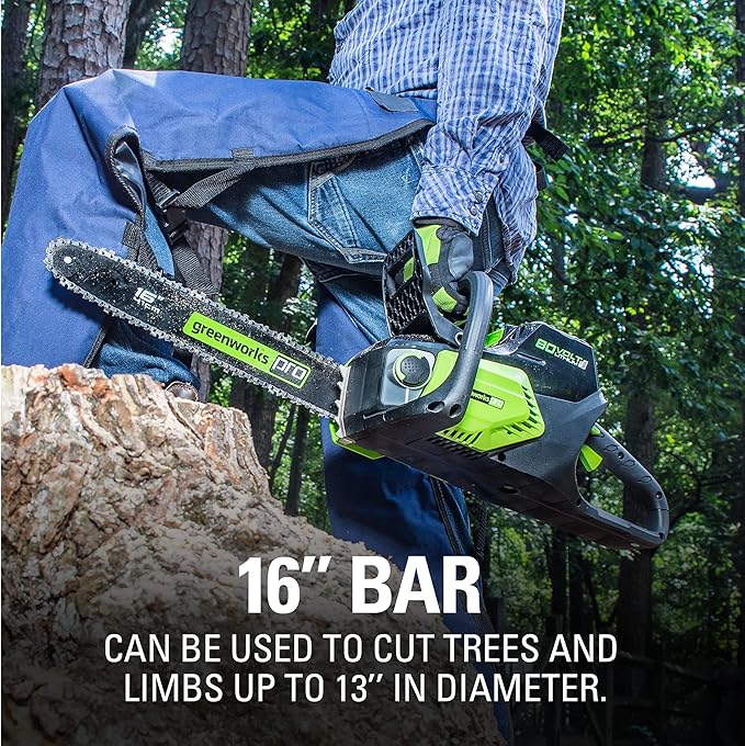 Greenworks 80V 16 Brushless Cordless Chainsaw (Great For Tree Felling, Limbing, Pruning, and Firewood / 75+ Compatible Tools), 2.0Ah Battery and Charger Included