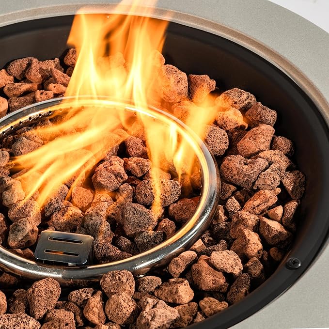 24'' Round Propane Fire Pit Table, Outdoor Steel Firepit with Lava Rocks - Compact Patio Heater for Deck, Balcony, Small Backyard (Tank Not Included).
