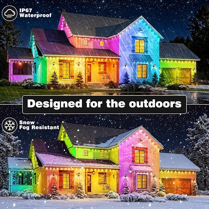 LITSOUL 200FT Permanent Outdoor Lights for House Waterproof, Smart RGB Eave LED Lighting with 16 Million Colors, IP67 Outdoor Strip Lights for Christmas Halloween Holiday Daily Decorations (200FT)