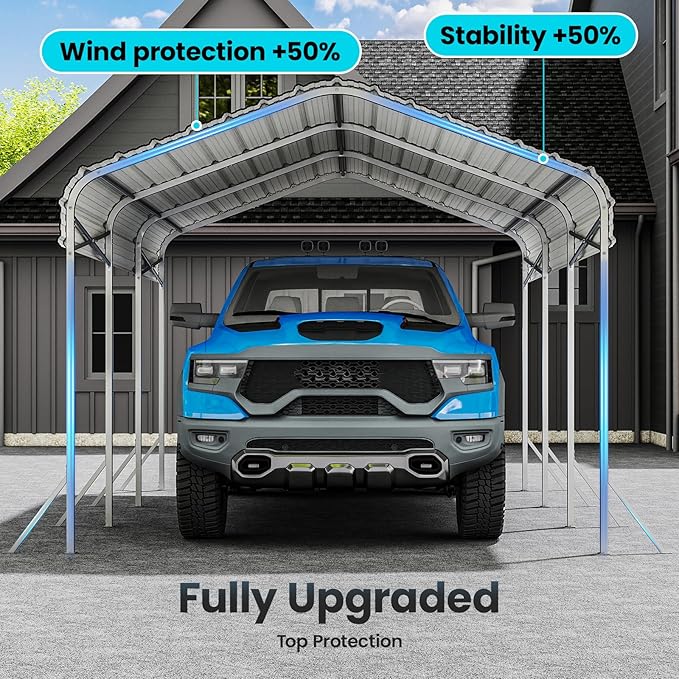 10X15ft Heavy Duty Metal Carport – Outdoor Galvanized Garage, Sturdy Structure, All-Weather Protection, Easy Assembly for Cars, Trucks, Boats, Tractors, and Outdoor Storage (Beige, 10x15FT)