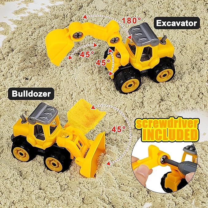 Construction Sensory Bin, Tractor Sand Playset Construction Sandbox with Toy Truck Play Sand and Signs, Sand Art Kit for Kids Ages 3 and up