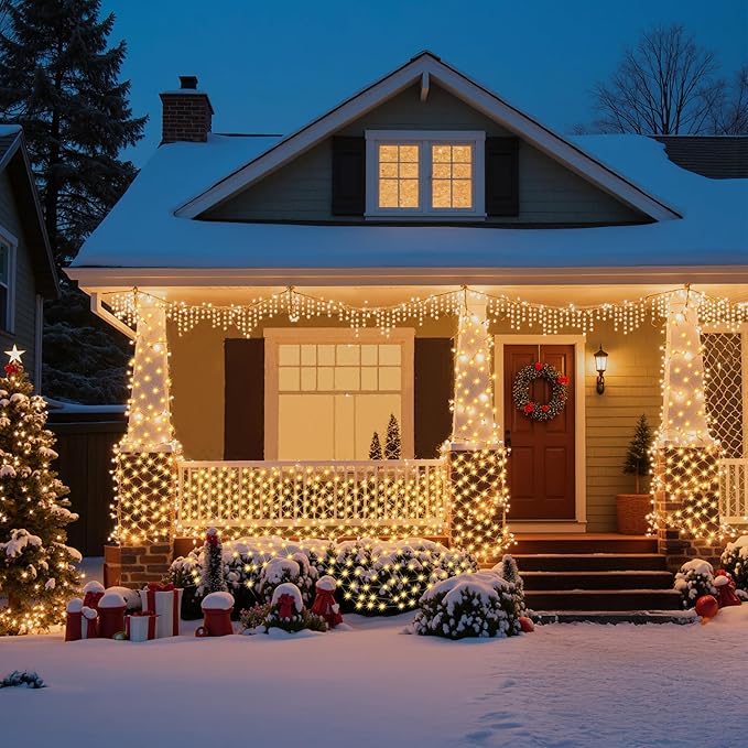 JOYIN 360 LED Christmas Net Lights, 6.5X 16.4FT Christmas Mesh Lights with 8 Modes, Connectable, Waterproof for Bushes Trees Yard Indoor Outdoor Xmas Decorations (Warm White)