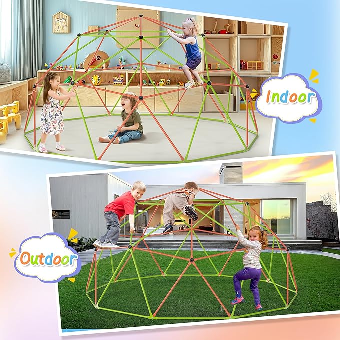 Jungle Gym 10FT X 10FT Climbing Dome with Swing & Hammock Outdoor Playset Support Up to 1000LBS Anti-Rust, Easy Assembly for Boys and Girls