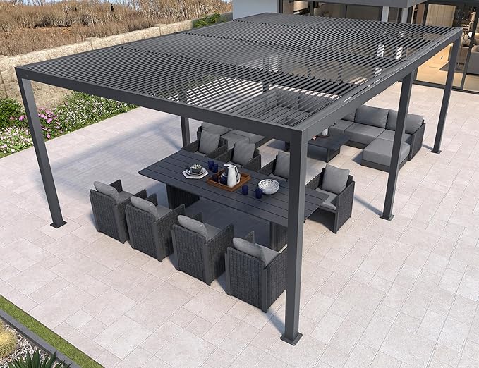 PURPLE LEAF 14' x 20' Louvered Pergola 94AS Modern Oversize Aluminum Gazebo with Adjustable Roof Outdoor Metal for Patio Deck Backyard Plus Size Gray Pergola