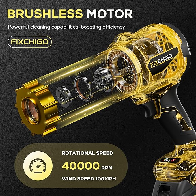 Cordless Leaf Blower, Brushless Dust Cleaner with 1 x 4.0Ah Batteries,3 Speed Modes,Handheld Leaf Blower for Lawn, Garage, Snow, Patio(Yellow)