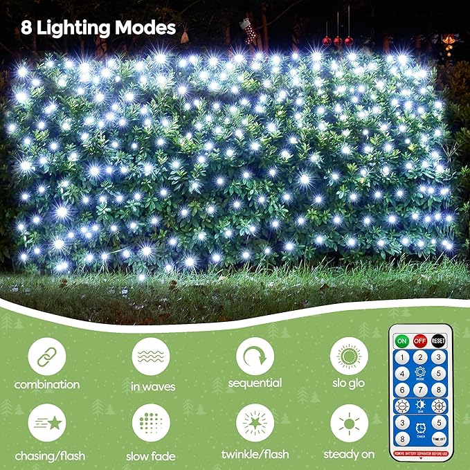 WBao Solar Christmas Lights Outdoor 360LED 11.5ft x 6.9ft Christmas Bushes Lights with Remote, 8 Lighting Modes, Timer, Waterproof for Lawn, Bushes, Trees Outdoor Xmas Decorations, Cool White