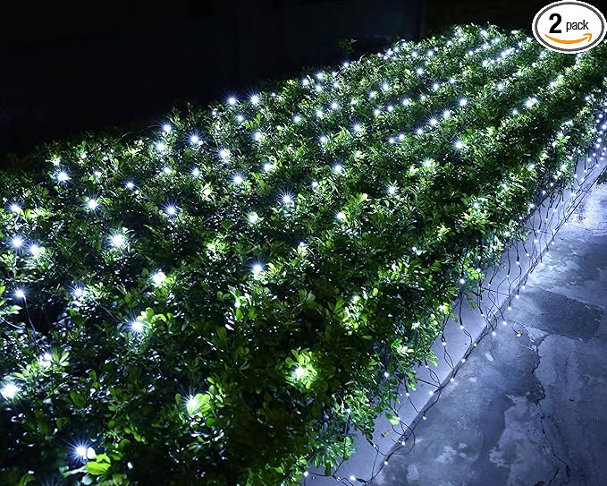 Joomer Christmas Net Lights - 2PACK 12FT x 5FT 360 LED Plug-in Mesh Lights, Waterproof with 8 Modes, Timer, Connectable for Bushes, Trees, Garden, Outdoor Christmas Decor (Green Wire, White)