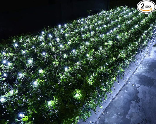 Joomer Christmas Net Lights - 2PACK 12FT x 5FT 360 LED Plug-in Mesh Lights, Waterproof with 8 Modes, Timer, Connectable for Bushes, Trees, Garden, Outdoor Christmas Decor (Green Wire, White)