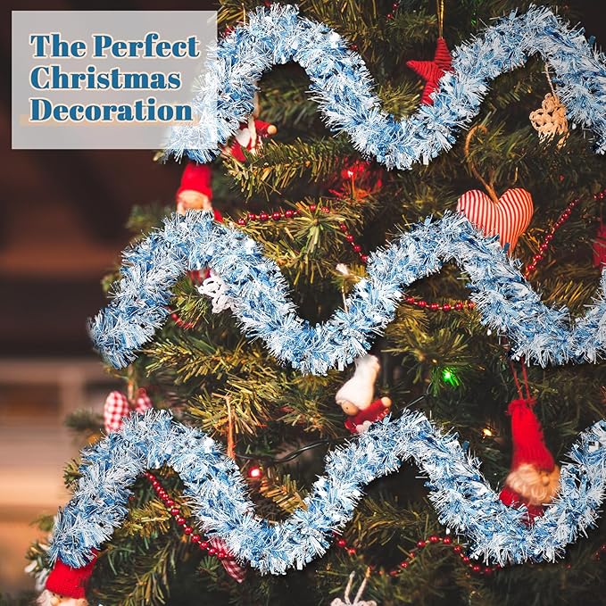 177 Feet Christmas Tinsel Garland Metallic Shiny Hanging Christmas Tree Tinsel Garland Ornaments for Indoor Outdoor Party Wedding Holiday(Blue White Silver)