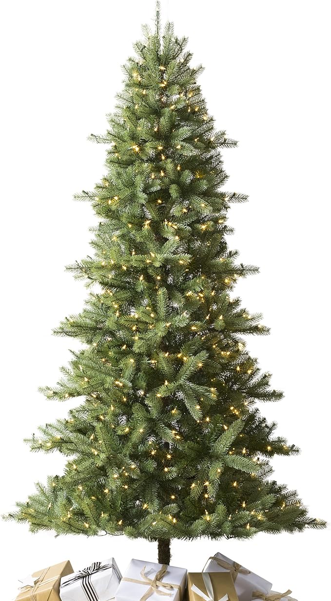Balsam Hill Mountain Spruce - Realistic Narrow Artificial Christmas Tree with True Needle Foliage Available Unlit or with Warm LED Clear Lights, LED Clear, 9'
