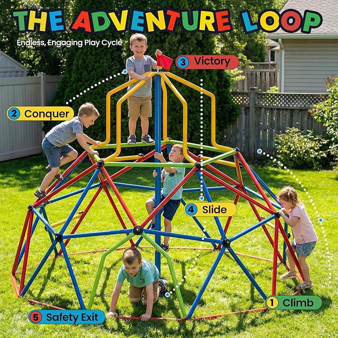 Zupapa 10FT Kids Climbing Dome Tower, Outdoor Jungle Gym for Kids with Climbing Grip - Geometric Dome Climber Supports 1200LBS Outdoor Playset and Easy Assembly Outdoor Play Equipment