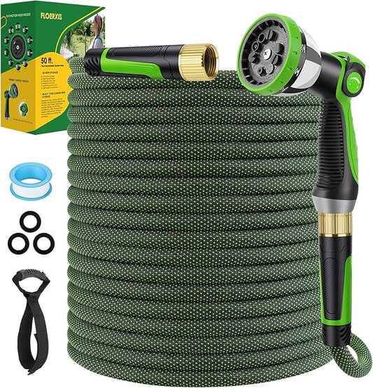 Non-Expandable Garden Hose 50 FT, Lightweight Hose with 10 Function Spray Nozzle, Kink-Free Flexible Water Hose, Durable, Leak-Proof, 360¡Æ Swivel Connectors, Portable Storage Strap