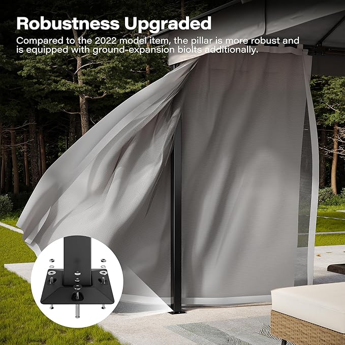 LAUSAINT HOME 10x10ft Outdoor Patio Gazebo with Double Roof, Heavy Duty Waterproof Gazebo Canopy Tent with Mosquito Netting for Backyard, Garden, Lawn & Wedding, Grey