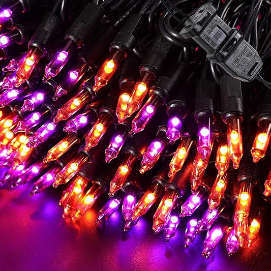 Halloween Lights -1 Pack 21.5FT 100LED Conectable Waterproof String Lights Brighter Detachable Plug-in Lights Indoor & Outdoor for Halloween Decoration(Orange & Purple)