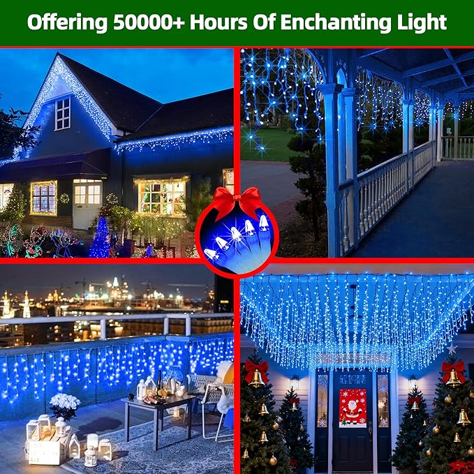1332 LED Christmas Lights with 296 Drops,132ft 12 Modes Hanging ice String Lights with Timer & Dimmable & Waterproof, Plug-in Fairy Lights for Indoor Tree Holiday Wedding Party Christmas Decor Blue