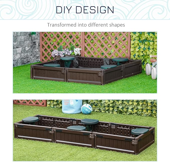 Outsunny Kids Outdoor Sandbox with Cover Garden Bed Sand Pit, Easy Assembly Children's Square Sandbox for Backyard, Brown, 48.5 x 48.5 x 8.25