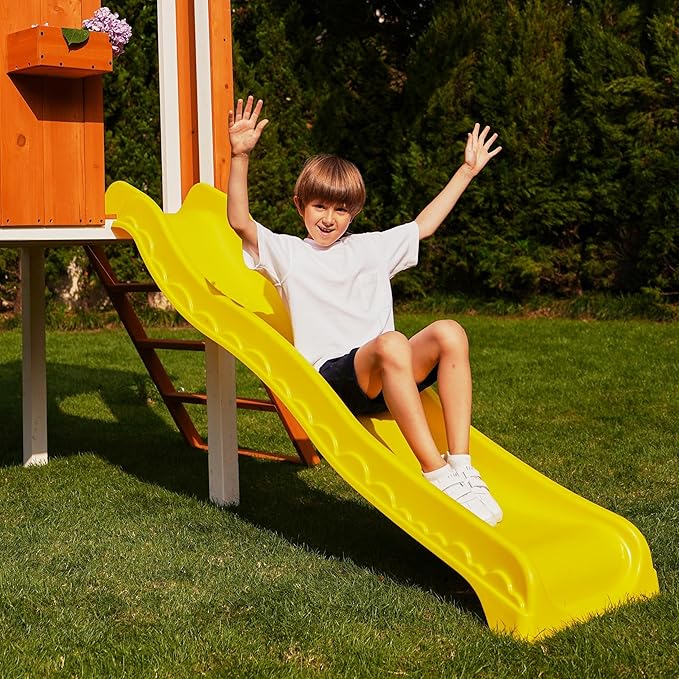 Avenlur Modern Outdoor Backyard Swing Set Children's Rock Climbing Wood Playground Playset 2 Belt Swings, Clubhouse Fort, Windows, Ladder, Wavy Slide Toddlers, Kids Climbers Play Adventure Rock 3-11yr