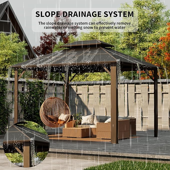 Kingdura Hardtop Gazebo 10'x10' with Double Polycarbonate Roof Canopy, Outdoor Gazebo with All-Weather Resistant Aluminum Frame Permanent Pavilion, UV Blocking for Patio Lawn Garden