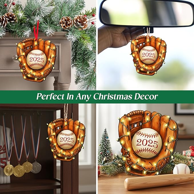 FLAGWIX Christmas Baseball Gifts for Boys 12-14 and 8-12, Baseball Ornament - 2D Flat Wooden Ornaments 2025 for Christmas Tree Decorations - Gifts for Boys Coach Team Sports Men, Sports Ornament Decor