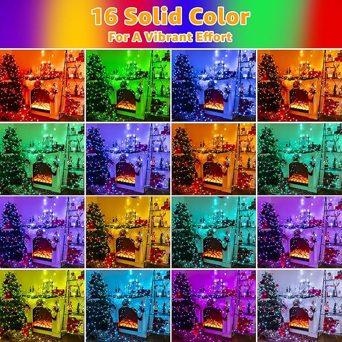 Ollny RGB Christmas Lights 100 LEDs 33 FT Clear Wire, 130 Modes Color Changing Connectable Christmas Tree Lights with Remote, Timer & Waterproof, Outdoor Xmas String Light for House Decorations