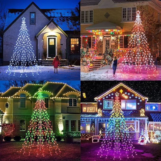 Flacchi Outdoor Star String Lights - Pole Set with Remote, Multiple Lighting Modes, Timer, and Waterproof Feature for Ultimate Holiday Decor (RGB, 10 FT/408LED)