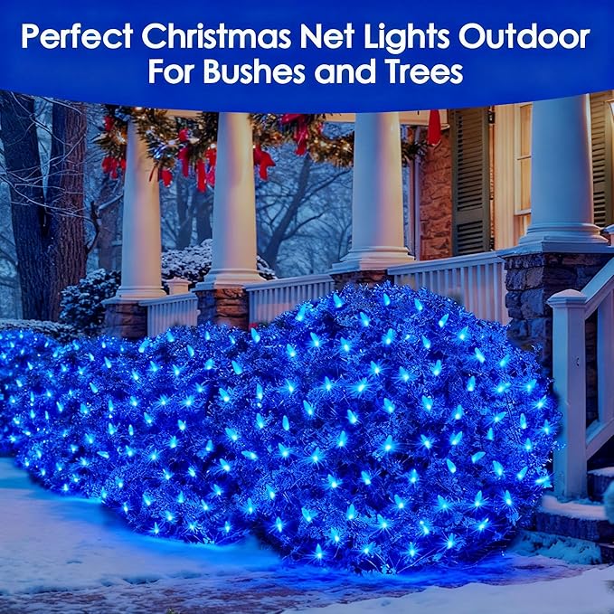 Christmas Net Lights Outdoor for Bushes, 6x5ft 120LED Net Light Outdoor Mesh Lights, Connectable Waterproof Net Light for Bushes,Garden,Yard,Trunk,Xmas Tree,Christmas Décor (Blue)