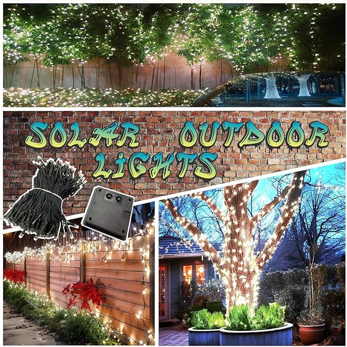 OZS 6 Pack 480LED Solar Christmas String Lights Outdoor, Waterproof 8 Modes Solar Tree Light, Green Wire Christmas Lights Outdoor for Garden, Party, Wedding, Christmas Decorations (Cool White)