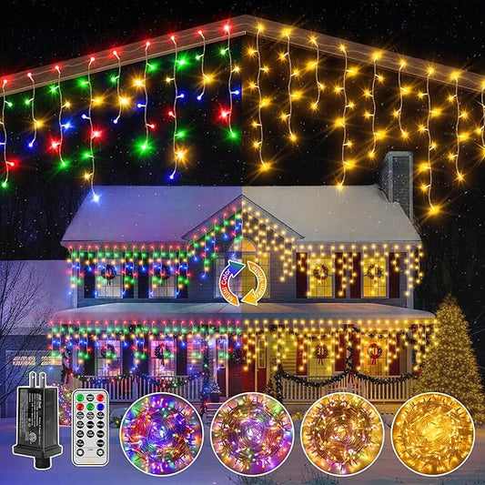 Ollny Icicle Lights for Outside 1000LED 82FT, Color Changing Christmas Light with Remote 11 Modes Timers Waterproof, Plug in Dimmable Hanging Lights for Outdoor Indoor House Roof Holiday