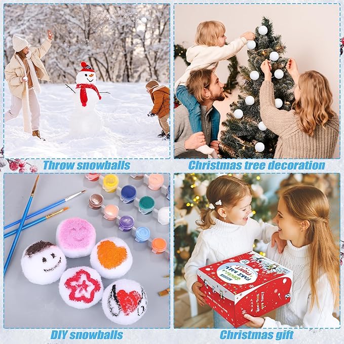 Fovths 50 Pack Snow Toy Ball for Kids 2 Inch Artificial Snow Fight Ball Set Realistic Fake Snow Toss Ball Set for Indoor & Outdoor Snow Fight Christmas Tree Decoration and Winter Family Toss Games