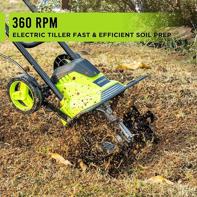 STEELITE 14-Inch Corded Electric Tiller, 10 Amp Powerful Garden Cultivator for Soil Preparation and Landscaping ? Lightweight, Durable, and Easy to Use