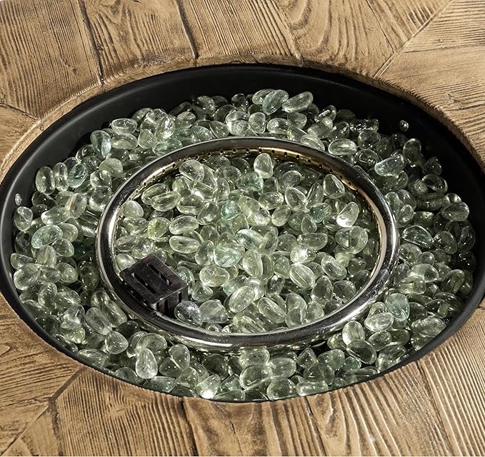 30'' Concrete Round Gas Fire Pit, 50,000 BTU Steel Outdoor Fire Tables, Fire Table with Lid, Add Warmth & Ambience to Gatherings and Parties On Patio Deck Garden Backyard.