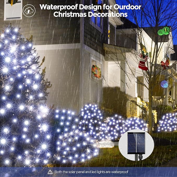 WBao Solar Christmas Lights Outdoor 360LED 11.5ft x 6.9ft Christmas Bushes Lights with Remote, 8 Lighting Modes, Timer, Waterproof for Lawn, Bushes, Trees Outdoor Xmas Decorations, Cool White