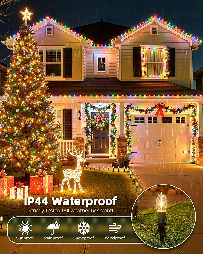 C9 Christmas Lights, 51.4ft Christmas Pathway Lights Outdoor with 40 LED Bulbs and Stakes, Connectable Waterproof String Lights for Path Driveway Sidewalk Lawn Yard Holiday Decorations, Warm White