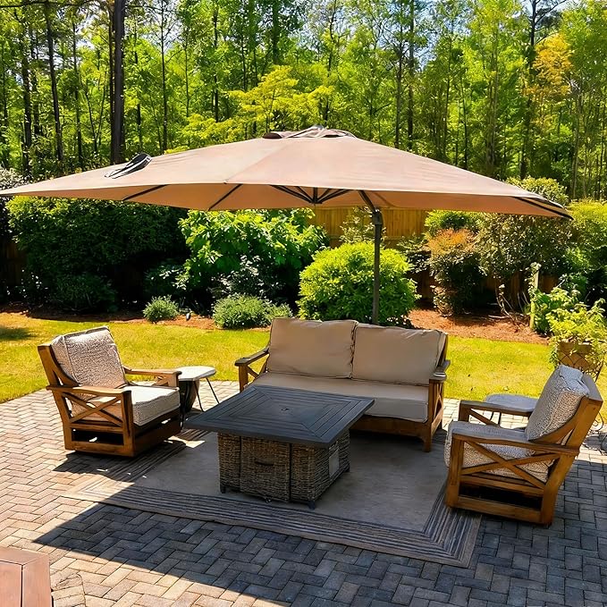 PURPLE LEAF 10' X 13' Rectangle Cantilever Umbrella with Base Outdoor Large Aluminum Patio Umbrella with 3-Year Fade Resistance Recycled Fabric and 360-degree Rotation for Deck Pool Garden, Sand Dune