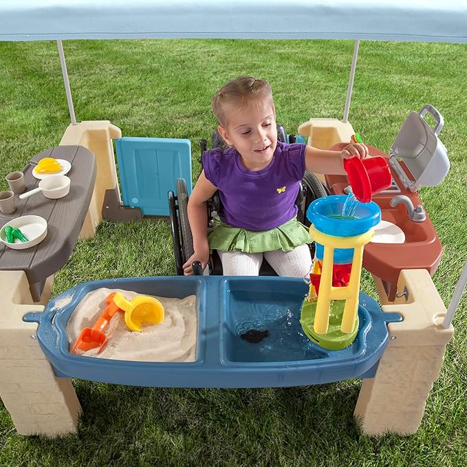 Step2 All Around Playtime Patio with Canopy Playset ? Shaded Outdoor Playhouse for Kids with Realistic, Interactive Features, Room for Multiple Toddlers to Play ? Dimensions: 60 H x 47.5 W x 47.5 D