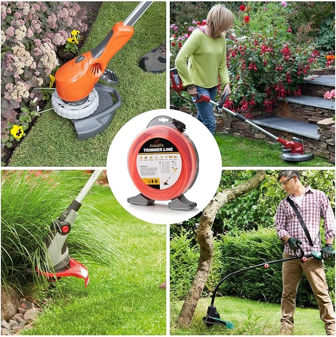 A ANLEOLIFE 1-Pound Commercial Square .065-Inch-by-370-ft String Trimmer Line Donut,with Built-in Line Cutter, Orange
