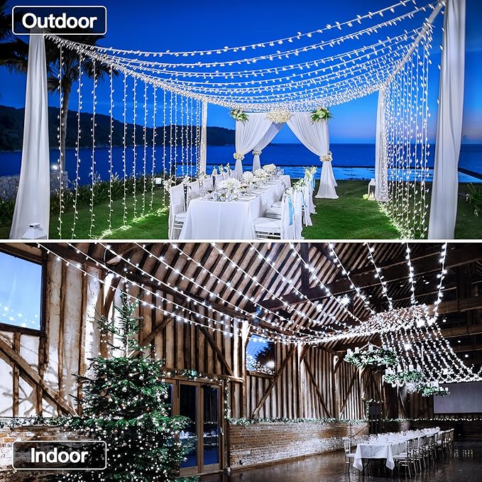 196FT 600 LED White Christmas Lights, Timer & Memory Function, 8 Modes Christmas String Lights Plug in Fairy Lights for Xmas Tree Holiday Garden Party Decor