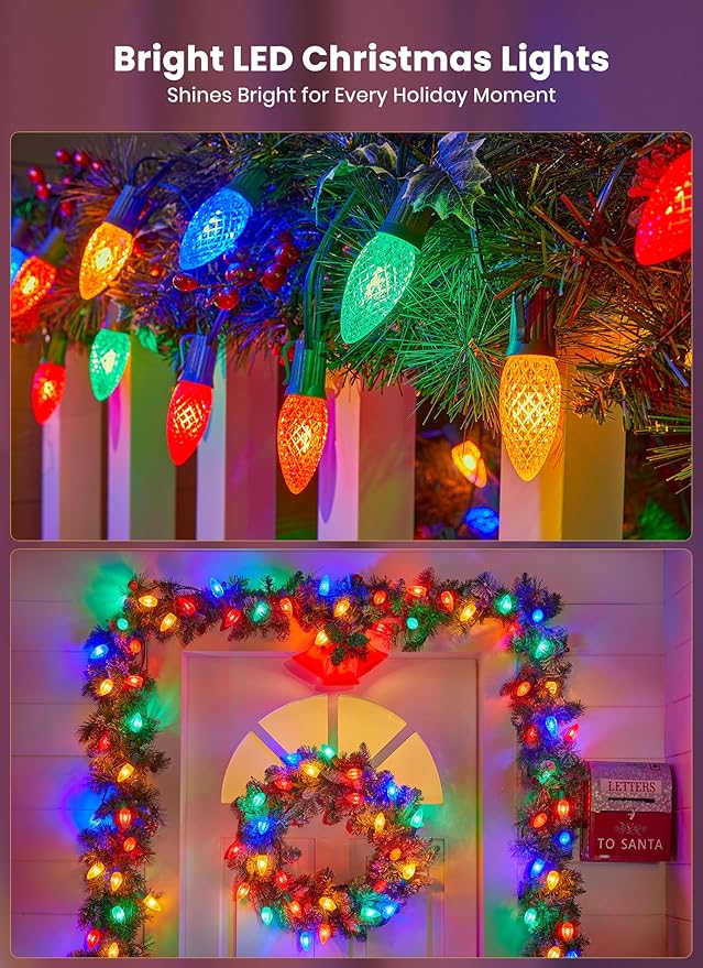 C9 Christmas Pathway Lights Outdoor, 25.7 Feet 20 LED C9 Strawberry Walkway Lights with Marker Stakes, Connectable Shatterproof C9 String Lights for Lane Outside Yard Decorations, Multicolored