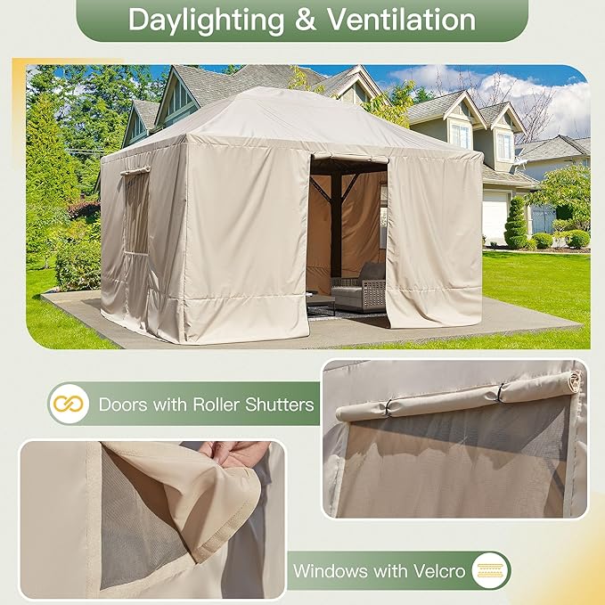 MELLCOM Winter Gazebo Cover for 10×13 Hardtop Gazebo, Accessories for All Seasons, with Mesh Screens and Doors and Windows