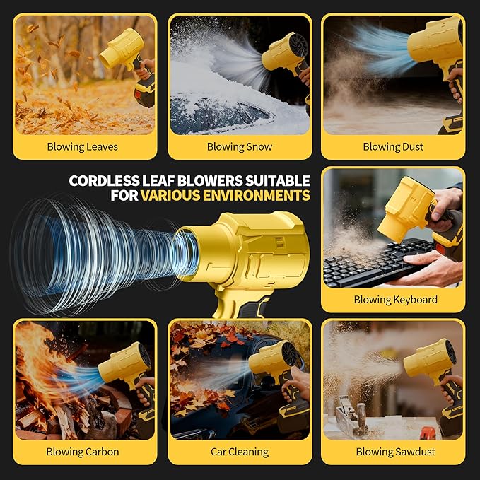 Leaf Blower Cordless, Extended Nozzle, 2 x Batteries, 1x Charger Lightweight Handheld Design, Blower for Patio Cleaning, Car Blowing Water, Blowing Leaves and Dust