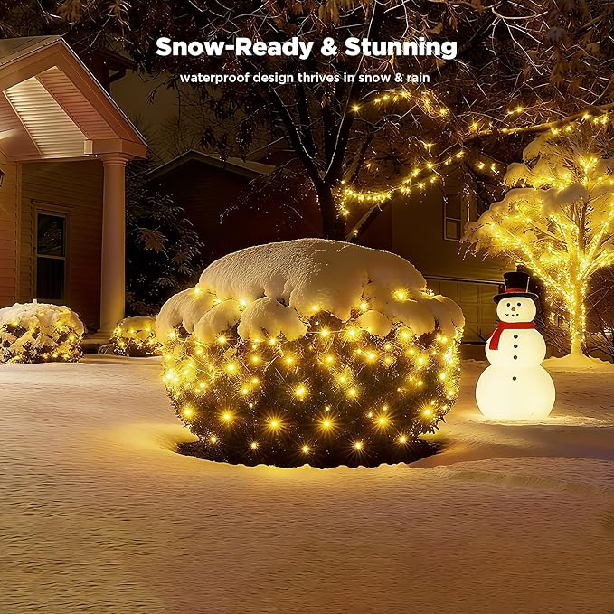 BlcTec Upgraded Christmas Lights Outdoor 176LED 8.7ft x 5.2ft Christmas Net Lights with UL Certified, 8 Modes, Timer, Connectable, Waterproof Durable Thick Wire for Bushes, Shrub Decor, Warm White